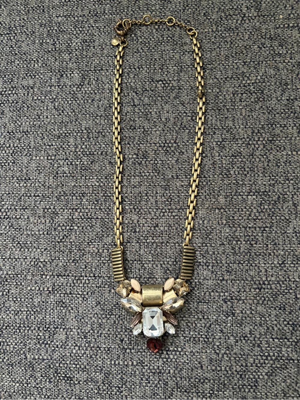 NWOT J. Crew Brushed Gold-Link & Crystal Pendant Necklace